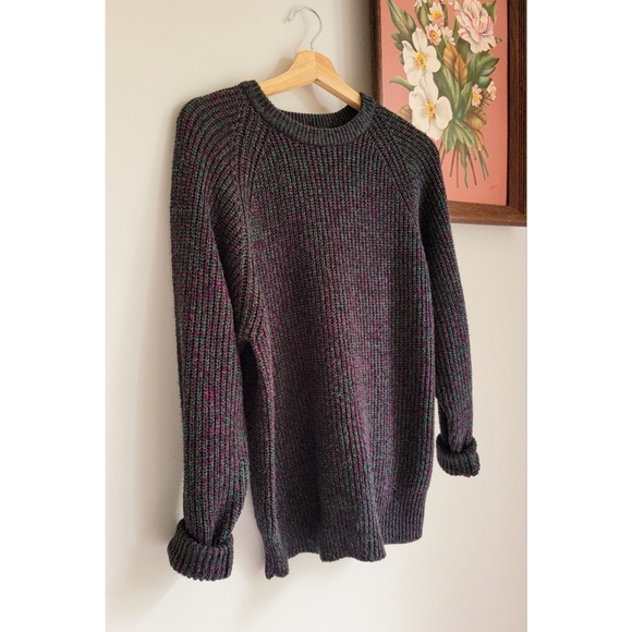 90s Ribbed Crewneck Sweater 1990s Vintage Black Space Dye / Heathered Rib Knit - Picture 4 of 14